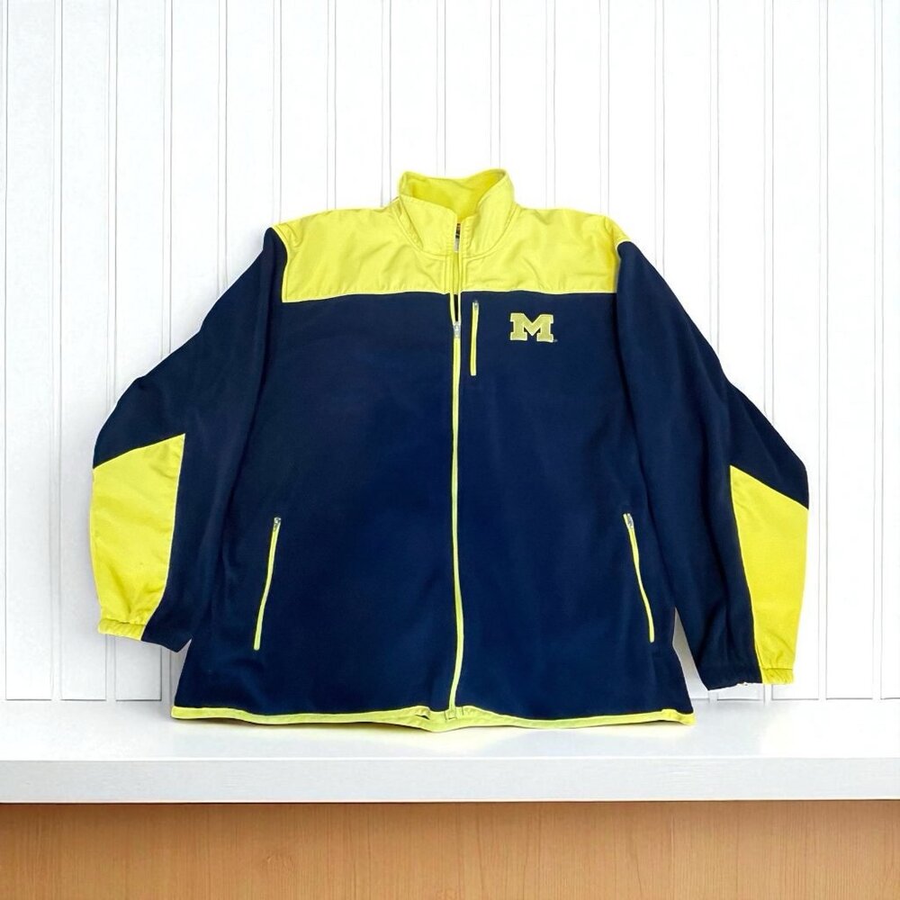 Genuine Stuff Men's Michigan Wolverines Full Zip Fleece Jacket Blue Vtg XXL